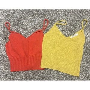 Two Forever 21 Cropped Knit Sweater Tank Tops Orange And Yellow. Size Medium.